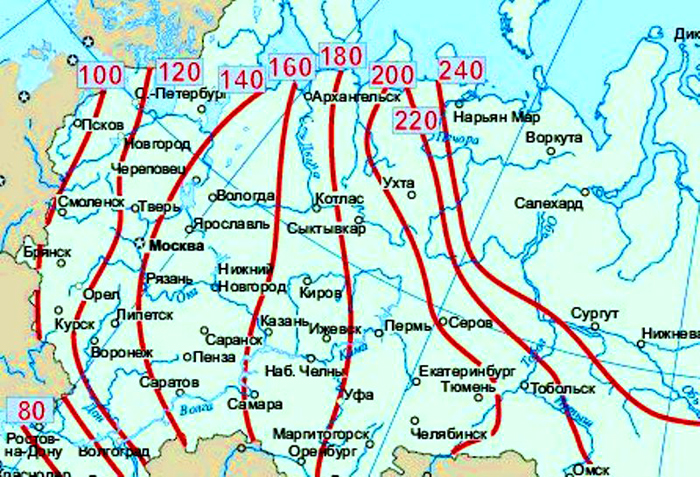 Карта схема определения уровня промерзания грунта в зависимости от климатических условий в определенном районе