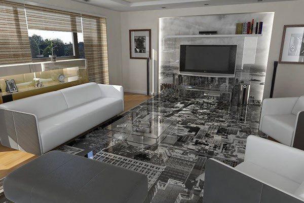 Наливной 3d пол позволит создать оригинальный дизайн интерьера гостиной
